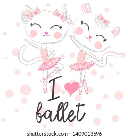 I love ballet. A pair of cute white ballerina cats in pink ballet tutu and pointe