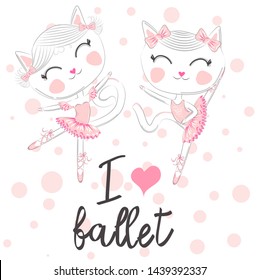 I love ballet. A pair of cute white ballerina cats in pink ballet tutu and pointe