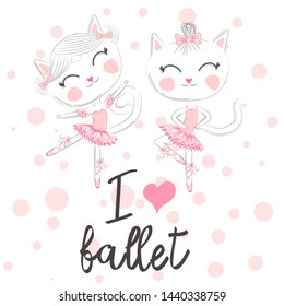 I love ballet. A pair of cute white ballerina cats in pink ballet tutu and pointe