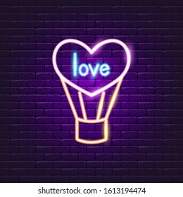Love balloon neon icon. Valentine's day concept. Symbol with love. Vector illustration of holidays. 