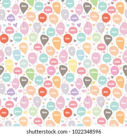 Love balloon Seamless Pattern in various language and heart star shape. It can be use as texture background, wrapping paper or vector graphic illustration.