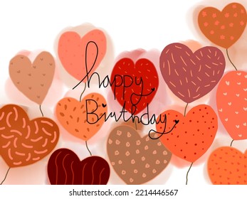 Love balloons with happy birthday lettering vector for phone case, logo, pillow case, fabric print, wallpaper, social media post, doodle, covers, book covers, wall decor, cards, templates