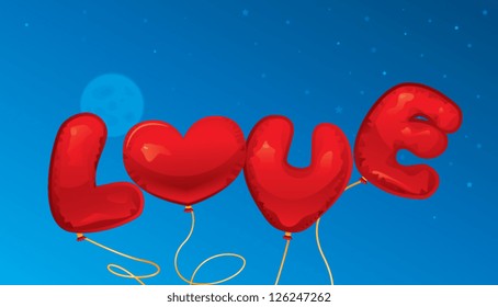 Love balloons text and heart shape