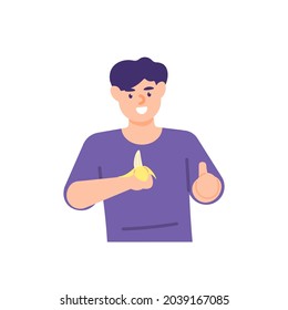 love bananas, banana lovers, premium quality. illustration of a man holding and liking bananas. cartoon style. vector design