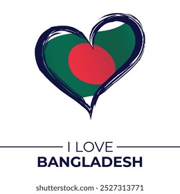 I Love Bangladesh Banner with Flag in Heart. Bangladesh love Emblem Isolated on White Background. Vector, Illustration, Isolated, Love, Background.