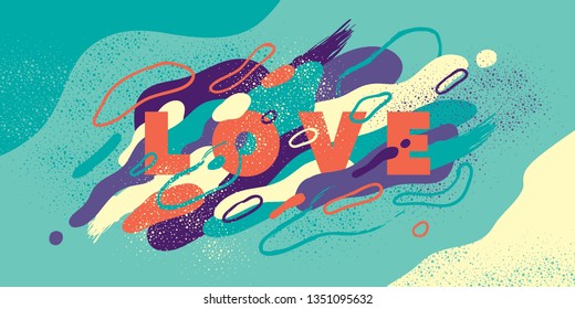 Love banner abstract design with fluid and splattered shapes. Vector illustration.