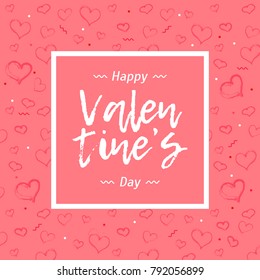 Love banner with heart pattern with frame on pink background. Text Happy Valentines Day