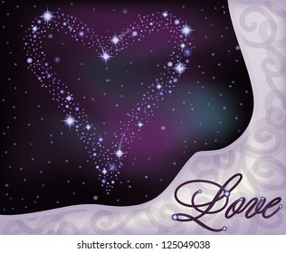 Love banner, heart of the stars in the night sky, vector illustration