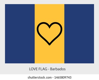 I love Barbados, vector flag with heart sign symbolizing love for that country