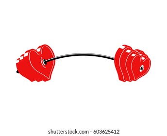 Love barbell. Heart weights. Amur fitness. Sports projectile for lovers
