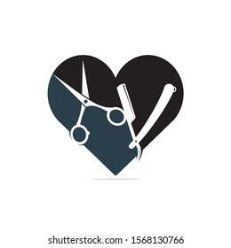 Love barber vector logo design. Scissors and heart vector logo design. icon idea for barbershop brand.