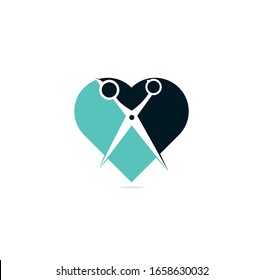 Love barber vector logo design. Scissors and heart vector logo design. icon idea for barbershop brand.	