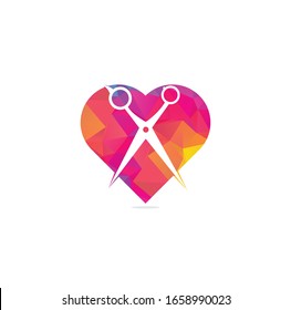 Love barber vector logo design. Scissors and heart vector logo design. icon idea for barbershop brand.	
