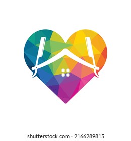 Diseño del logo vectorial de la barbera de amor. Diseño del logotipo de tijeras y vectores de corazón. idea de icono para la marca de barbershop.