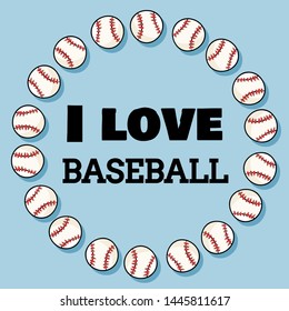I love baseball sport banner design in wreath of baseballs. Baseball ornament and typography