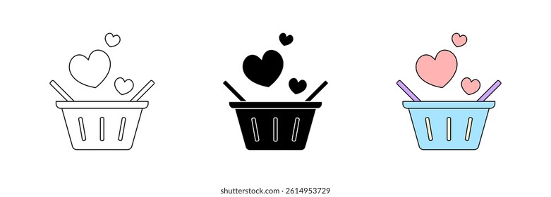 love basket icon set, donation basket symbol. modern design isolated on white background