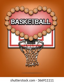 Love and basketball. heart of ball. vector illustration