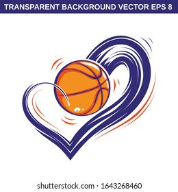 Love basketball transparent background vector illustration eps 8 heart wave