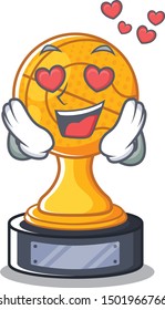 In love basketball trophy character shaped on cartoon
