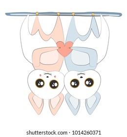 Love Bat Vector illustration.
Blue and Pink set.
