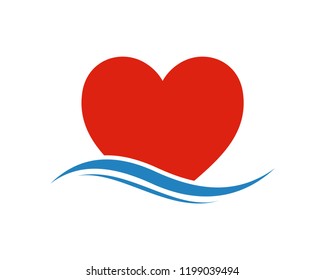 Love Beach with Waves Sign Symbol Icon Logo Vector