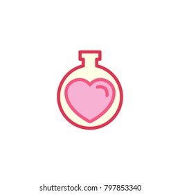 Love with beaker or poison Icon. Simple Heart Illustration Line Style Logo Template Design.