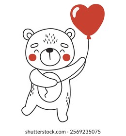 Love bear animal isolated, line design, valentines animal, kids illustration