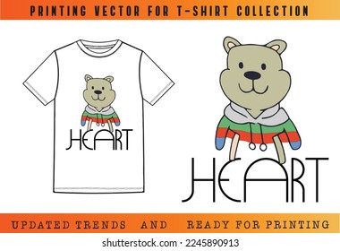 Love Bear printing, T-shirt Vector Printing Design, Vector Illustration for Tee mockup, ready vector for Tee printing, updated printing for Tee, new print vector for T-shirt