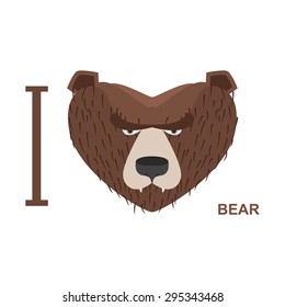 I love bear. Symbol heart bear head. Vector illustration for wildlife lovers 