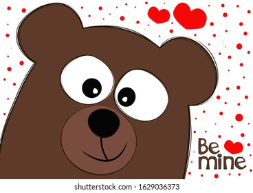 love bear vector heart be mine red background Valentine's day
