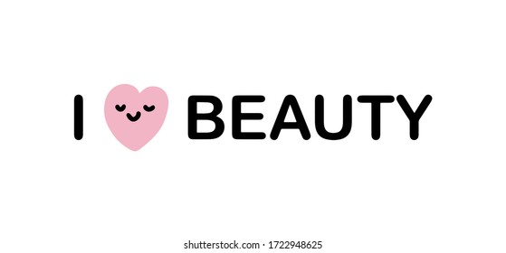 I love beauty hand drawn vector illustration with word smiling heart closed eyes pink color