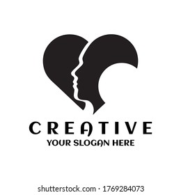 Love beauty head logo. Valentine symbol creative design concept