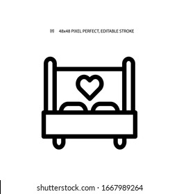 Love bed simple line icon vector illustration.Editable stroke. 48x48 Pixel Perfect.