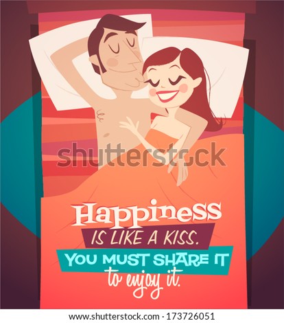Love in the bedroom. Vector illustration.