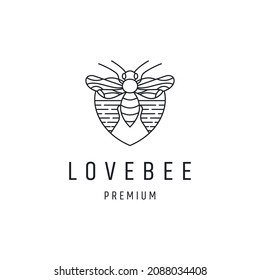 Love Bee Logo design with Line Art On White Backround