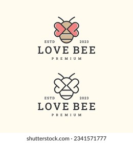 Love bee logo vector icon illustration hipster vintage retro