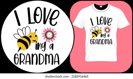 I love bee-ing a grandma, funny bee quote isolated on white background. Honey bee hand drawn lettering. Sweet honey love summer quote saying. Typography vector print illustration for t shirt, poster
