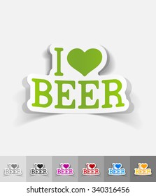 I love beer paper sticker with shadow. Vector illustration