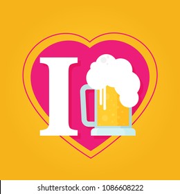 I love beer. Vector illustration. Flat design style