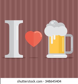 I love beer. Vector illustration. Flat design style