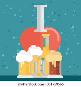 I love beer. Vector illustration. Flat design style