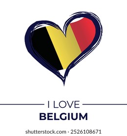 I Love Belgium Banner with Flag in Heart. United Kingdom love Emblem Isolated on White Background. Vector, Illustration, Isolated, Love, Background.