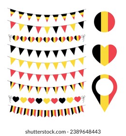 love Belgium decorative symbols, set of vector design elements, belgian flag