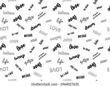 Love, Believe,Amor(love) ,Live Seamless slogan print pattern, t shirt graphics, tee print design, wallpaper, bacground vector, slogan.