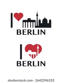 I love Berlin vector art, badge, tag, icon, logo concept. Germany city landmarks and heart isolated image layout for print, image, card