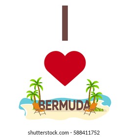 Ich liebe Bermuda. Reisen. Palm, Sommer, Liegestuhl Vektorillustration Studioaufnahme