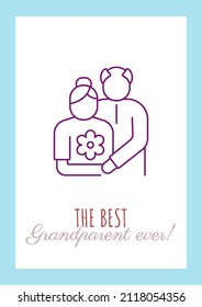 With love to best grandparent ever postcard with linear glyph icon. Greeting card with decorative vector design. Simple style poster with creative lineart illustration. Flyer with holiday wish