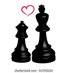 The love between the black Queen and the black king, happy business relationship. In 3D, all isolated. svg