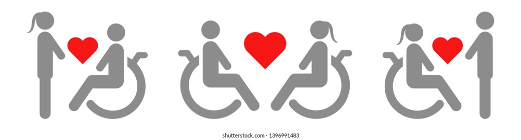 Love between disabled persons. Vector illustration.