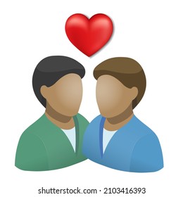 Love between two man with red heart